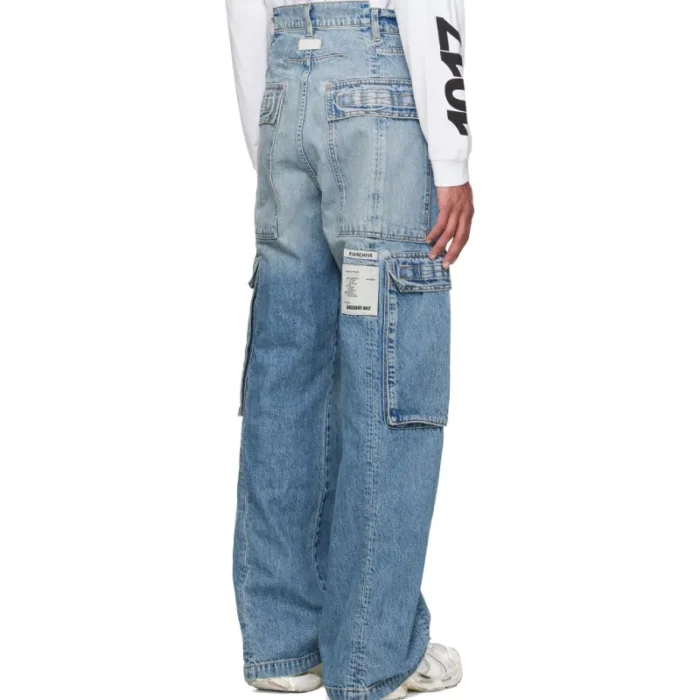 Blue B1ARCHIVE Wide-Leg Denim Cargo Pants Back