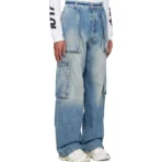 Blue B1ARCHIVE Wide-Leg Denim Cargo Pants Side