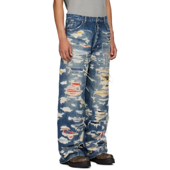 Indigo B1ARCHIVE Wide Leg 5 Pocket Jeans Side